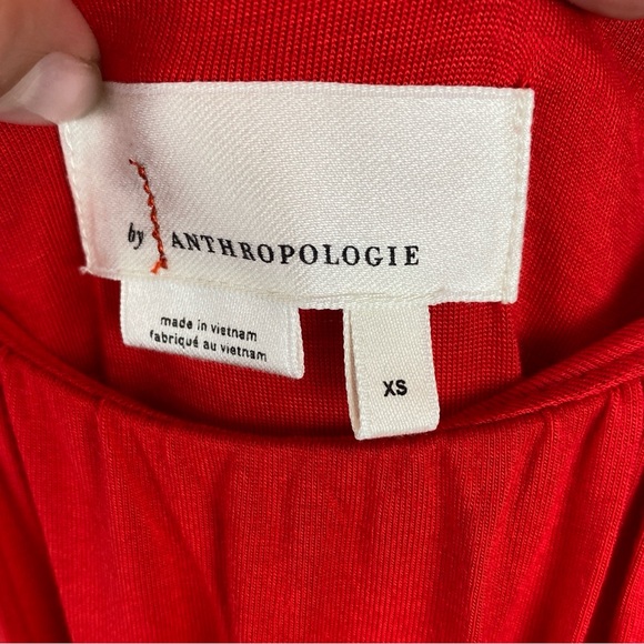 Anthropologie Red Knit Milkmaid Romantic Cottagecore Midi ruffle trim Dress XS - Picture 6 of 8